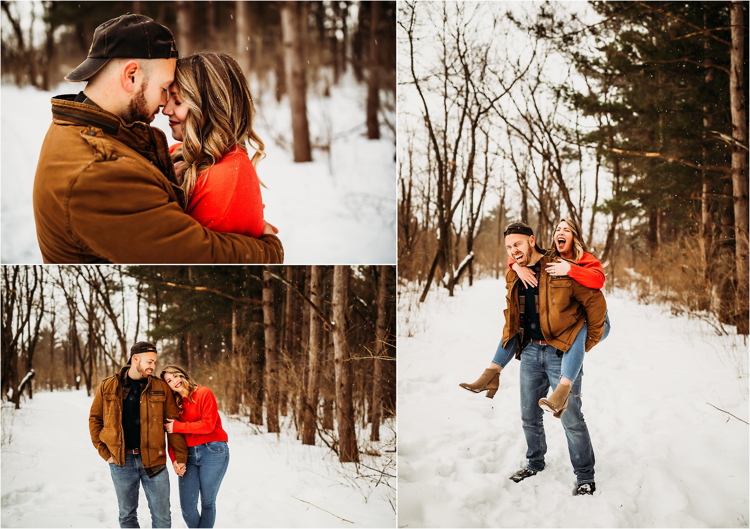 Snowy pine tree engagement session